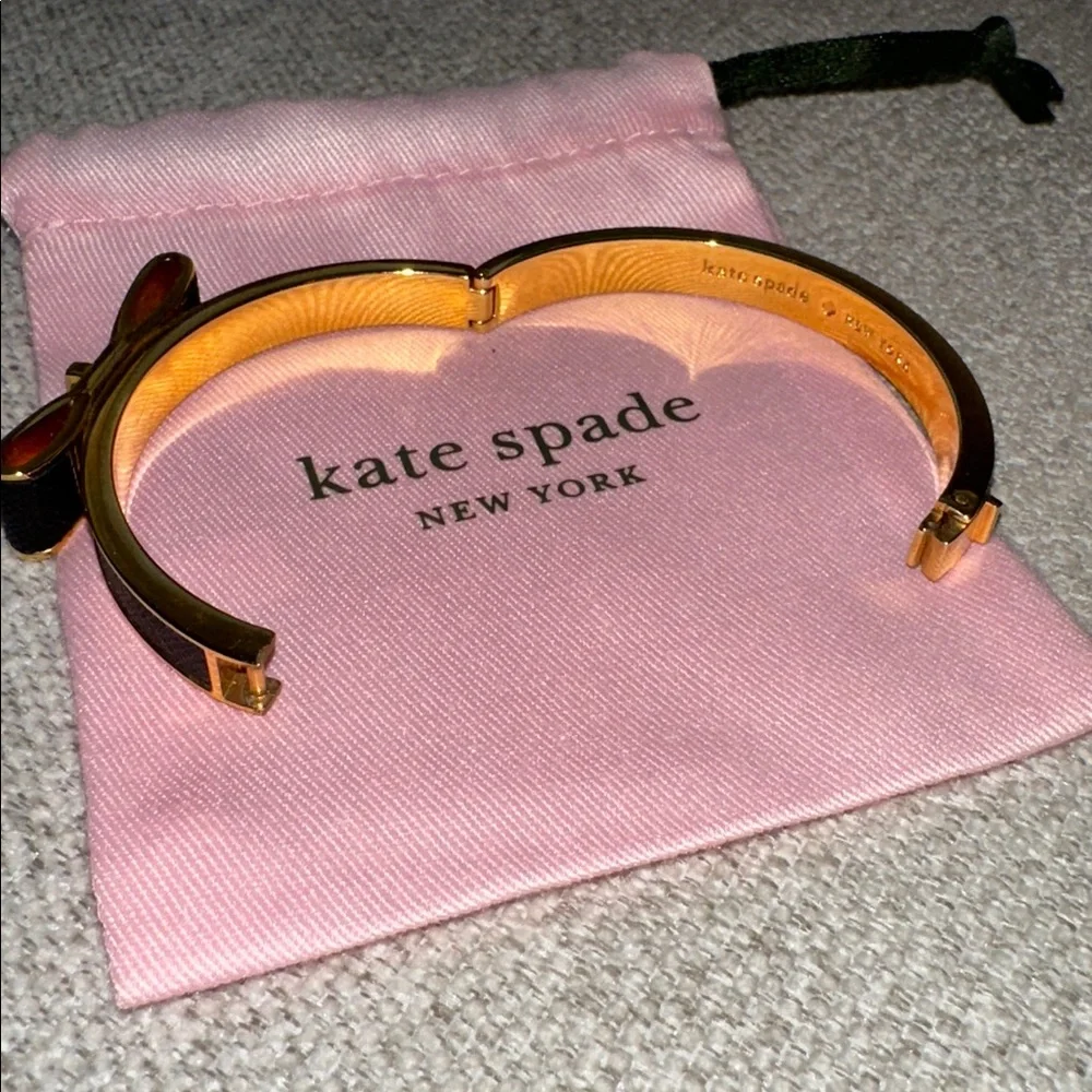 kate spade bow hinge bangle with black leather - Picture 2 of 6